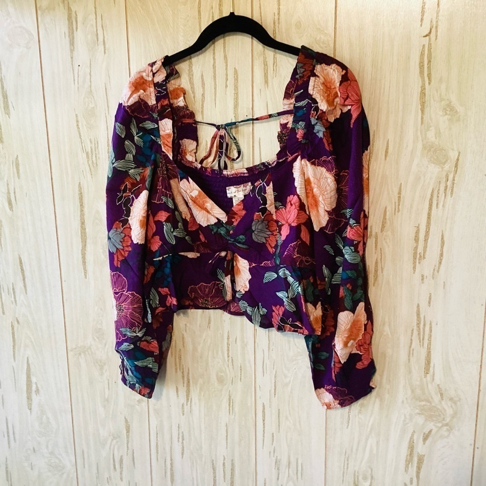 NEW Band of The Free Floral Crop Top Purple M Boho